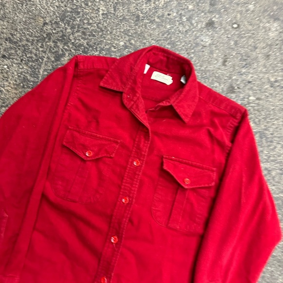 L.L Bean Vintage 70s Flannel Button Up Shirt Solid Red Women’s 14 - Picture 9 of 9